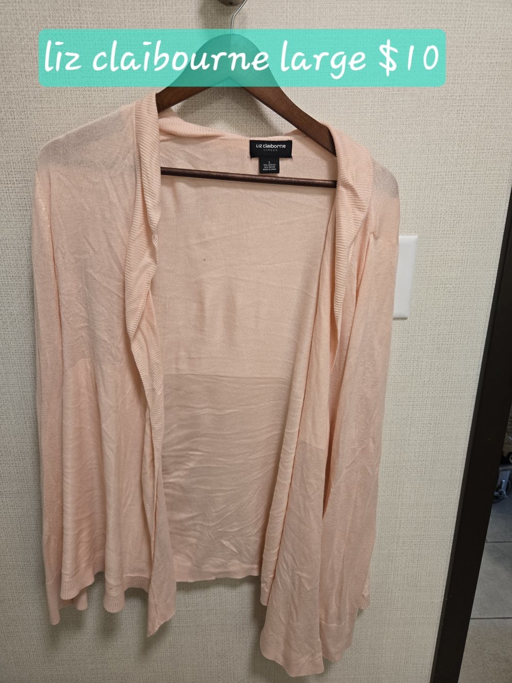 Liz Claiborne Light Peach Open-Front Cardigan